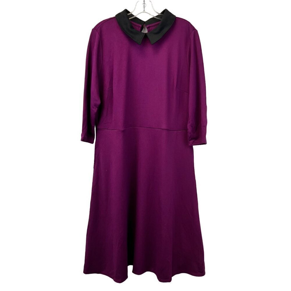 Girl with Curves Women’s 3/4 Sleeve Collared A-Line Midi Dress Mulberry/Bk LP